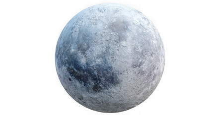 Obraz premium Moon sphere model sits isolated against a clean white background, presenting a high-resolution detailed texture of craters and lunar terrain for educational or astronomical graphic projects.