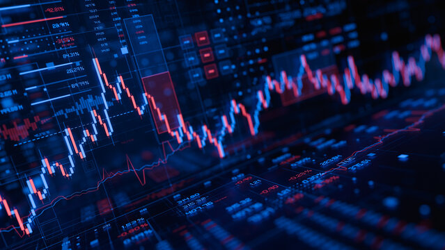 Stock forex financial data document graph chart report statistic marketing research development planning management analysis accounting. Financial business technology hologram concept. 3d rendering.