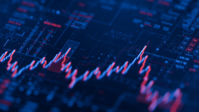 Stock forex financial data document graph chart report statistic marketing research development planning management analysis accounting. Financial business technology hologram concept. 3d rendering.