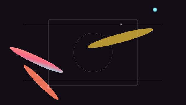 Minimalist abstract art with geometric shapes and thin lines on dark background