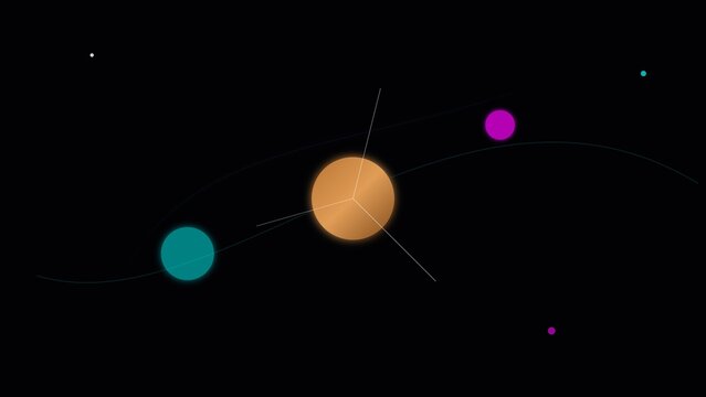 Minimalist solar system model with glowing planets and orbital lines on dark background