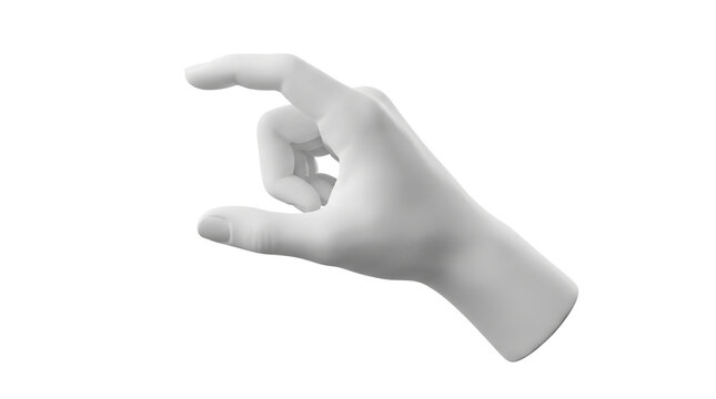 Minimalist white hand model, mannequin hand gesturing small size, plastic hand sculpture showing pinch scale isolated PNG with Transparent Background