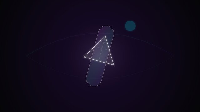 Minimalist abstract eye symbol with geometric triangle and capsule shapes glowing