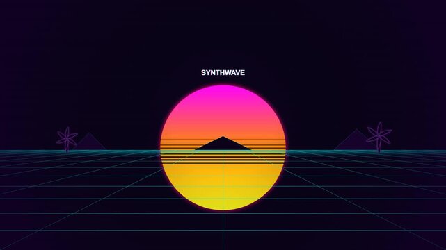 Retro Synthwave Sunset Grid Neon Landscape Animation | 80s Retro Futuristic Aesthetic
