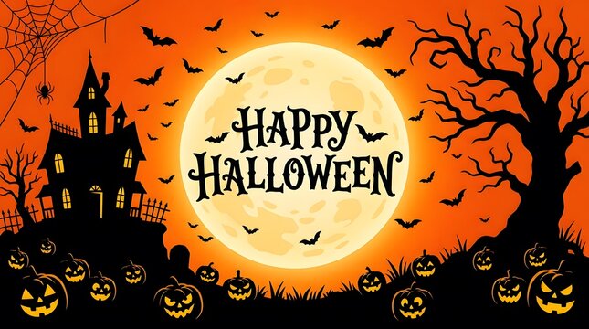 A spooky and delightful halloween scene featuring a castle bats and a glowing full moon