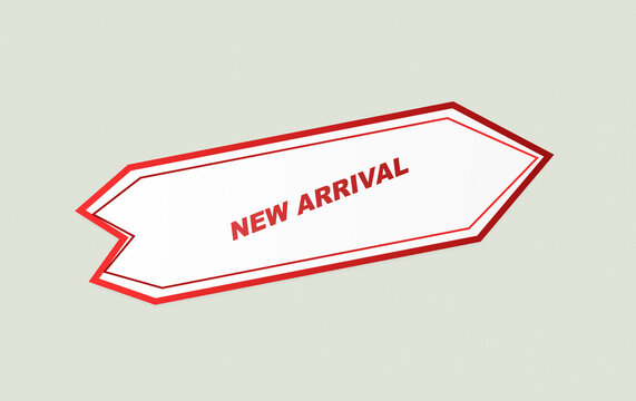 New arrival red arrow shaped banner for showcasing fresh product launches and seasonal stock.