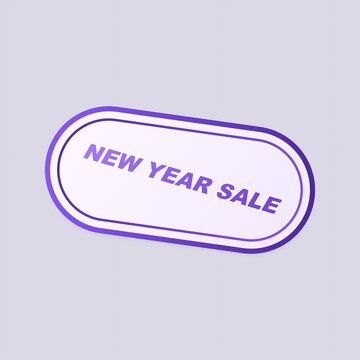 New year sale purple oval button shape for festive seasonal holiday retail marketing promotions.