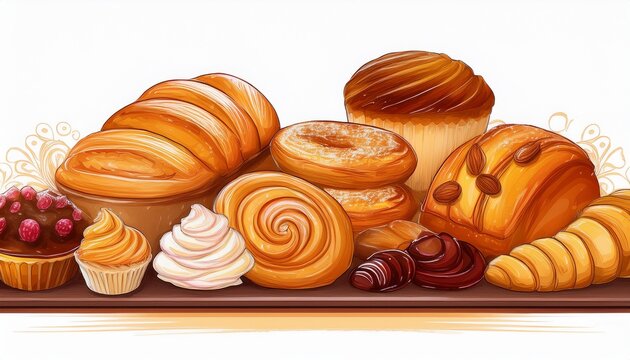 bakery sweet food background image for website banner with speace for copy and text isolated on white background generative ai