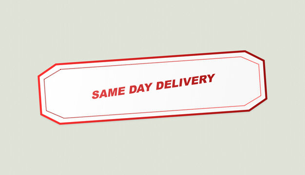 Same day delivery octagonal badge design featuring vibrant red dotted border for fast shipping.