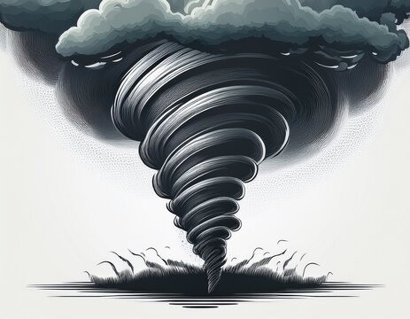realistic tornado with dark cloud on white background