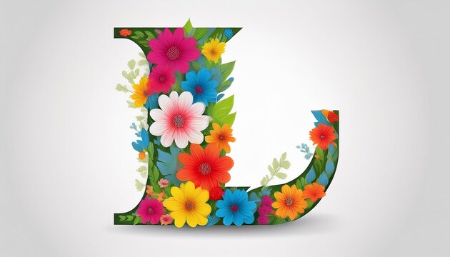 flower font alphabet l made of colorful floral letter isolated on white background spring or summer flower font