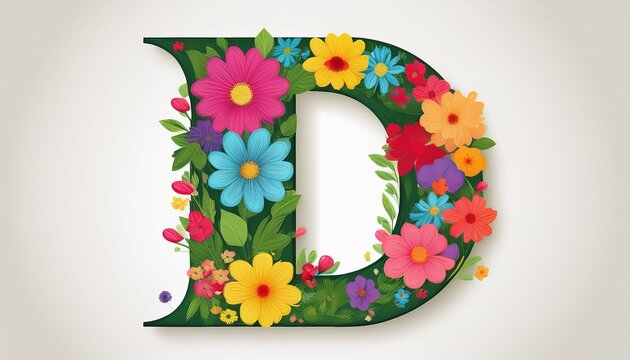 flower font alphabet d made of colorful floral letter isolated on white background spring or summer flower font