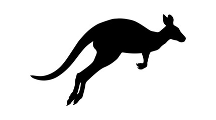 Fototapeta premium Kangaroo silhouette leaps through the air with iconic powerful hind legs, capturing the dynamic movement of the Australian marsupial in a clean, minimalist graphic format for diverse visual media.