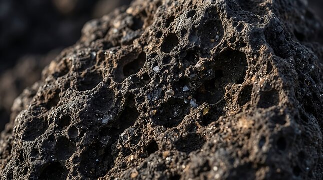 Close-up texture of porous volcanic igneous basalt rock surface