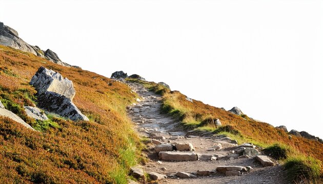 scenic rocky mountain trail isolated on white background cutout background