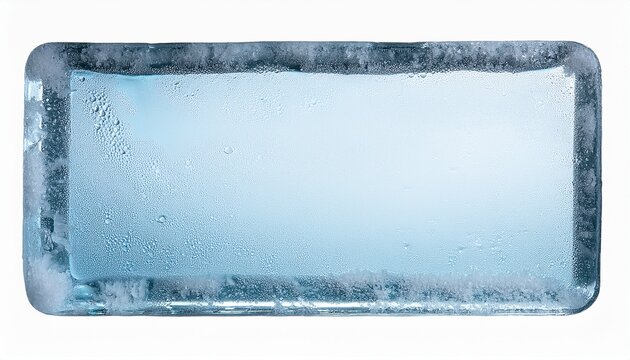 frosted rectangular ice frame with textured edges isolated on a transparent cutout background