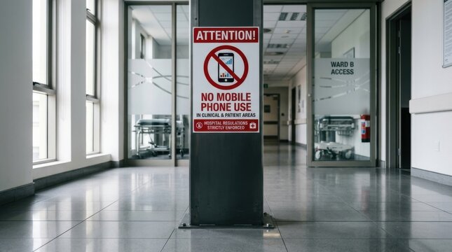 Hospital Corridor With No Mobile Phone Use Signage Enforced