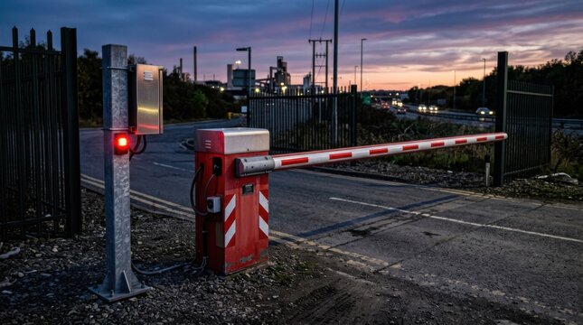 Industrial Barrier At Dusk With Traffic And Facility Landscape