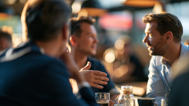 rear view of two male friends spending time together in a bright cafeteria, backs to camera, friendship concept, casual conversation, leisure, lifestyle, togetherness, social,