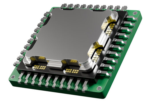 3d microprocessor icon. computing concept. minimal cartoon chip and circuit board for electronics and technology. isolated on white transparent background. 3d render.