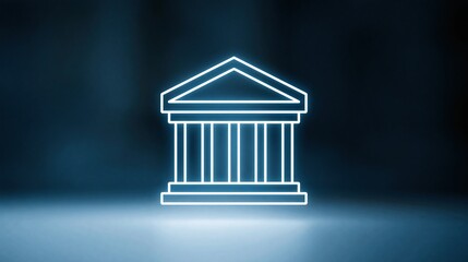 Fototapeta premium Glowing Neon Outline of a Classical Building Icon on a Dark, Moody Background