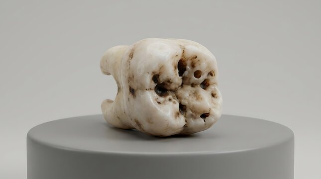 Decayed human molar tooth on gray pedestal decayed tooth