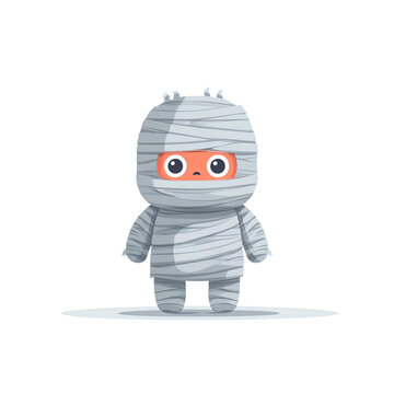 Cute little mummy character wrapped in bandages, funny Halloween monster vector illustration transparent sticker design