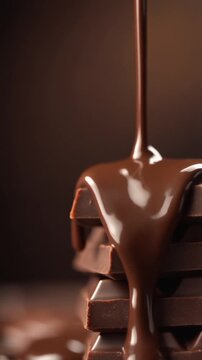 Melting Dark Chocolate Dripping, Indulgent Food Background