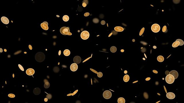 Floating Golden Coins with Dollar Signs Animation, Golden coins with dollar signs floating