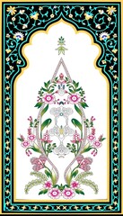 Floral pattern inside an ornate archway frame with botanical, decoration © UttamChandra