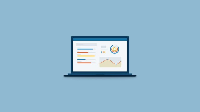 3D Isometric Floating UI Dashboard Animation on Laptop with Data Analytics Charts