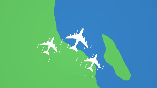 Three white airplane on the 3d planet earth animation