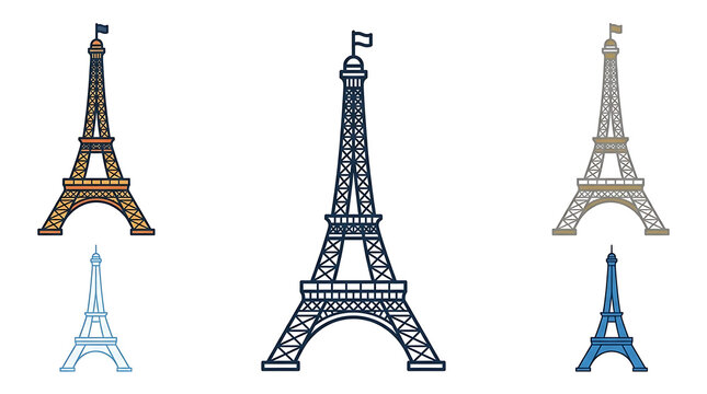 Pixel Art Eiffel Tower Collection Featuring Multiple Color Variations and Styles Detailed Vector Illustrations