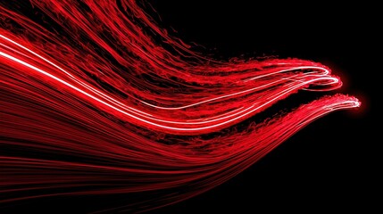Plakat Abstract Red Light Trails Streaking Across a Dark Background, Representing Speed and Energy