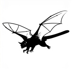 Black Silhouette Dragon Flying with Outstretched Wings. © Arifin