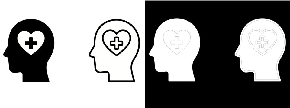 Mental Health and Healthy Mind Icon Set, Medical Psychology, Brain Wellness Symbols, Vector Icons, Mental Wellness, Emotional Health, Therapy and Self Care