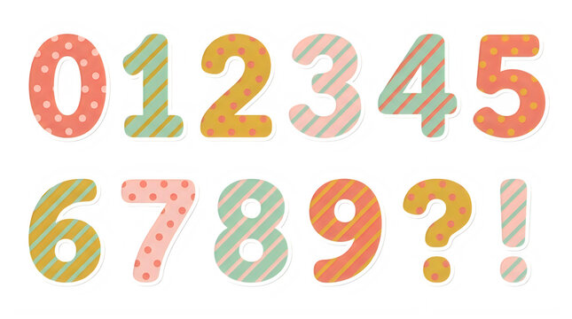 Colorful handwritten digits 0-9 with question mark for education and learning concepts