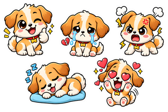 Adorable Chibi Puppy Dog Emotes Sticker Sheet