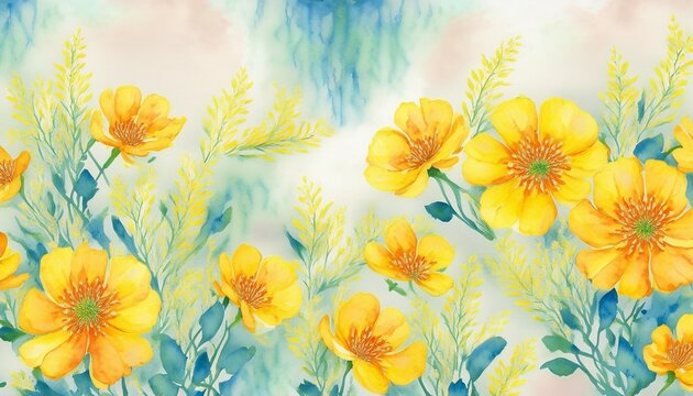yellow flowers watercolor seamless patterns