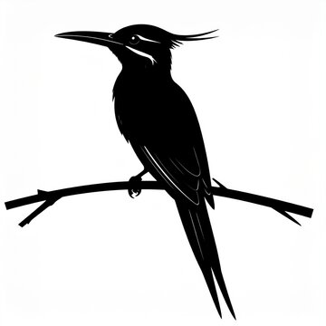 Silhouette of a kingfisher bird perched on a branch.