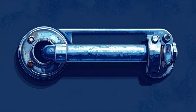 Close up of a vintage metal door handle on dark background.
