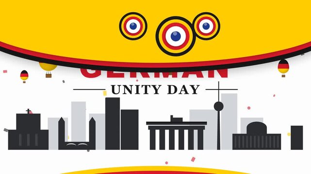 German Unity Day Celebration with Berlin Skyline Silhouettes and Flag Balloons