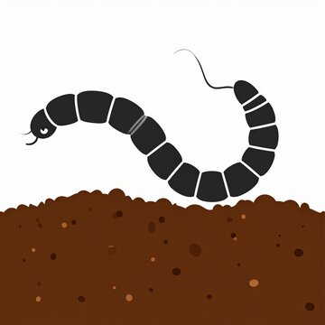 Black segmented worm crawling in soil illustration.