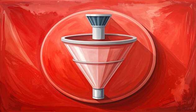 Abstract Red Funnel Symbol on Vibrant Background.