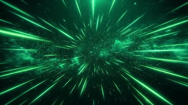 Green light streaks moving through space nebula