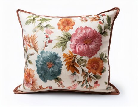 sofa decorative pillow cushion with floral pattern isolated on white background