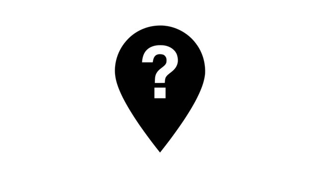 Vector illustration of map pointer icon with question mark on a transparent background