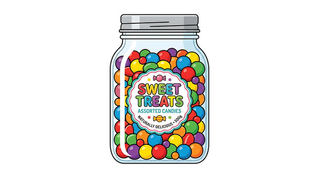 Pixel Art Jar Filled With Colorful Candies and the Words Sweet Treats Label In The Middle
