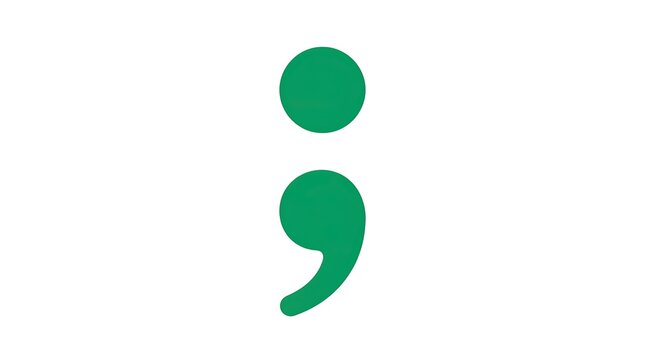 Green semicolon symbol isolated on white background for typography and grammar design