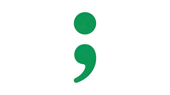 Green semicolon punctuation mark isolated on a clean white background